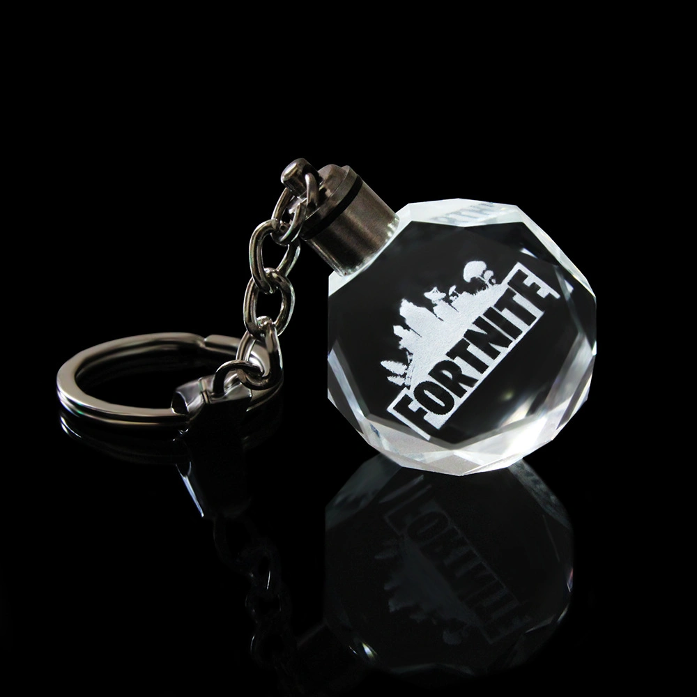 Fashion 3D Laser Crystal Glass LED Key Ring