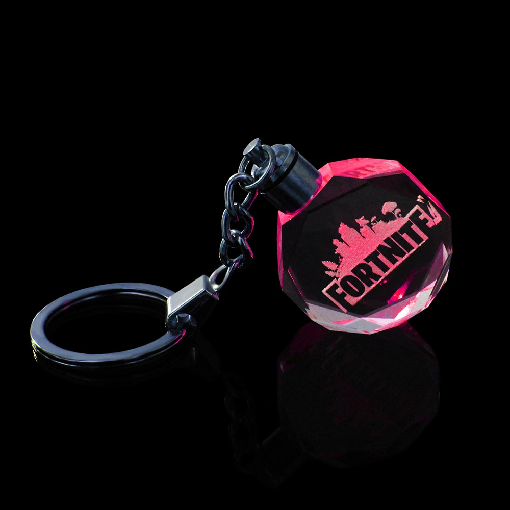 Fashion 3D Laser Crystal Glass LED Key Ring